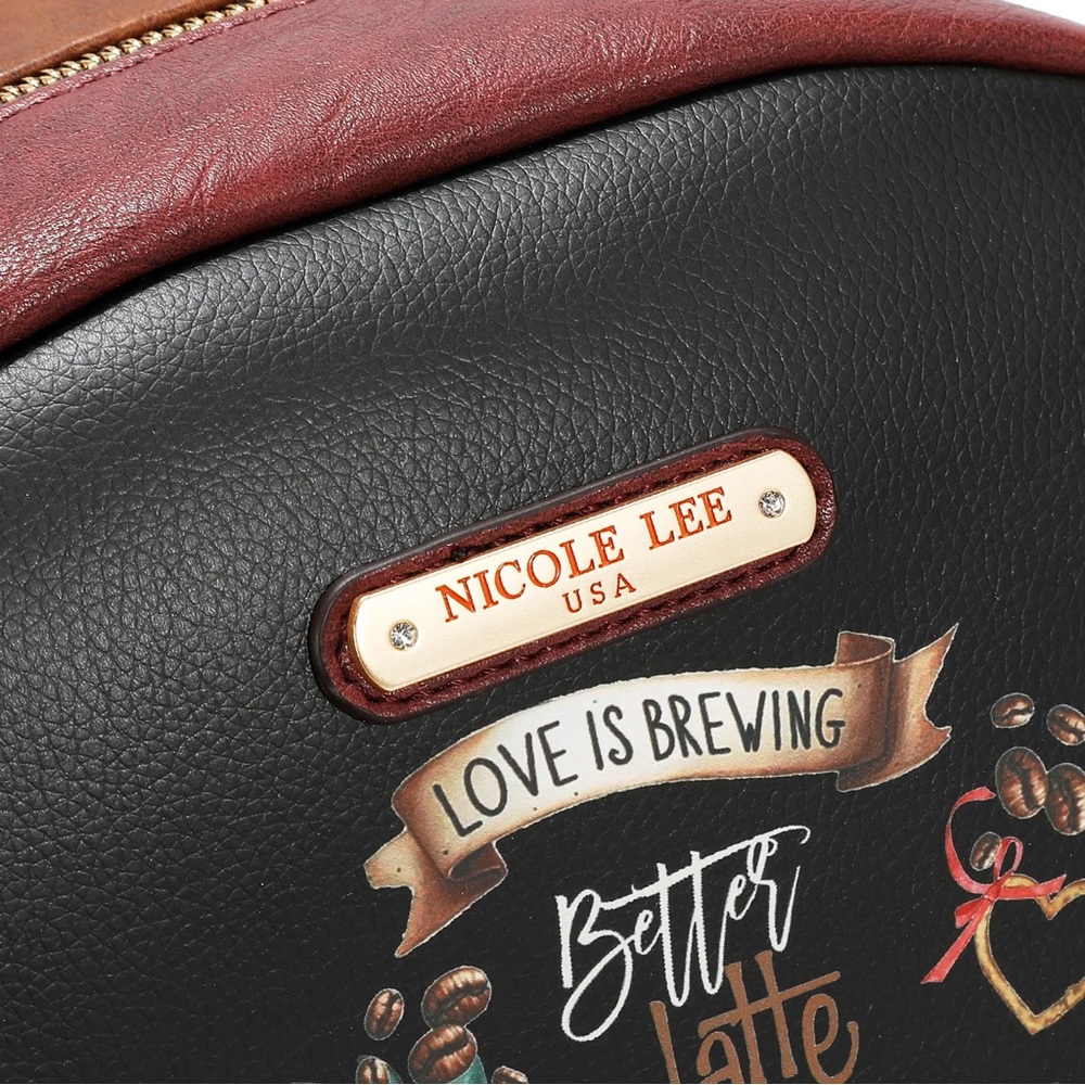Nicole Lee Black & Brown Cafe Print Backpack - Picture 9 of 12